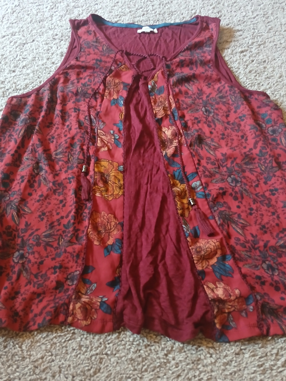 Maurices Burgundy Floral Tie-Front Tank Top